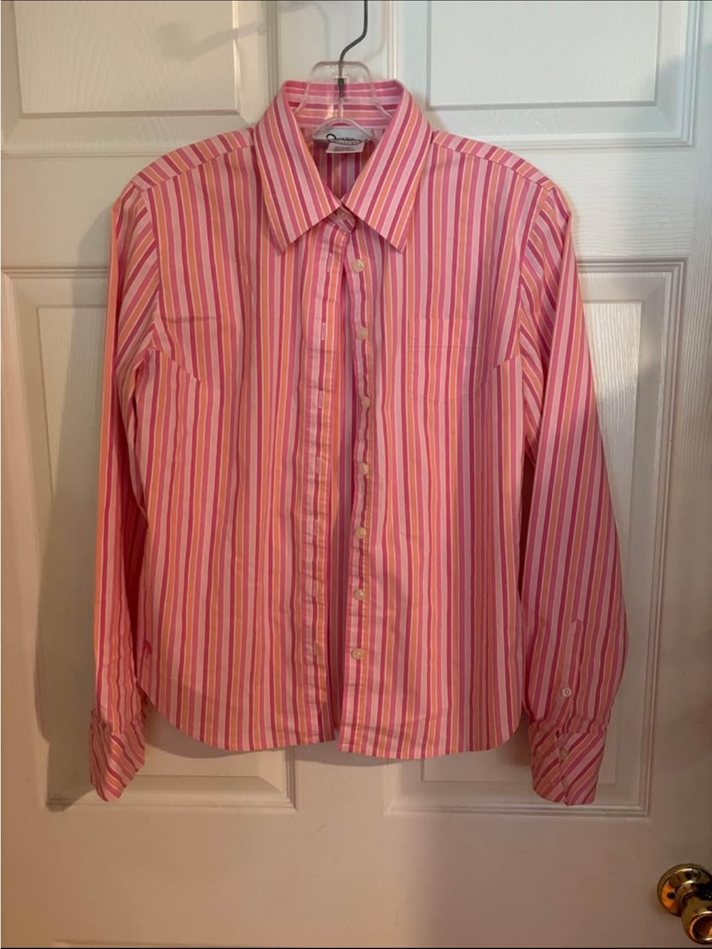 Lilly Pulitzer Pink Stripe Button Front Shirt Women's Size 6 Long Sleeve Stretch
